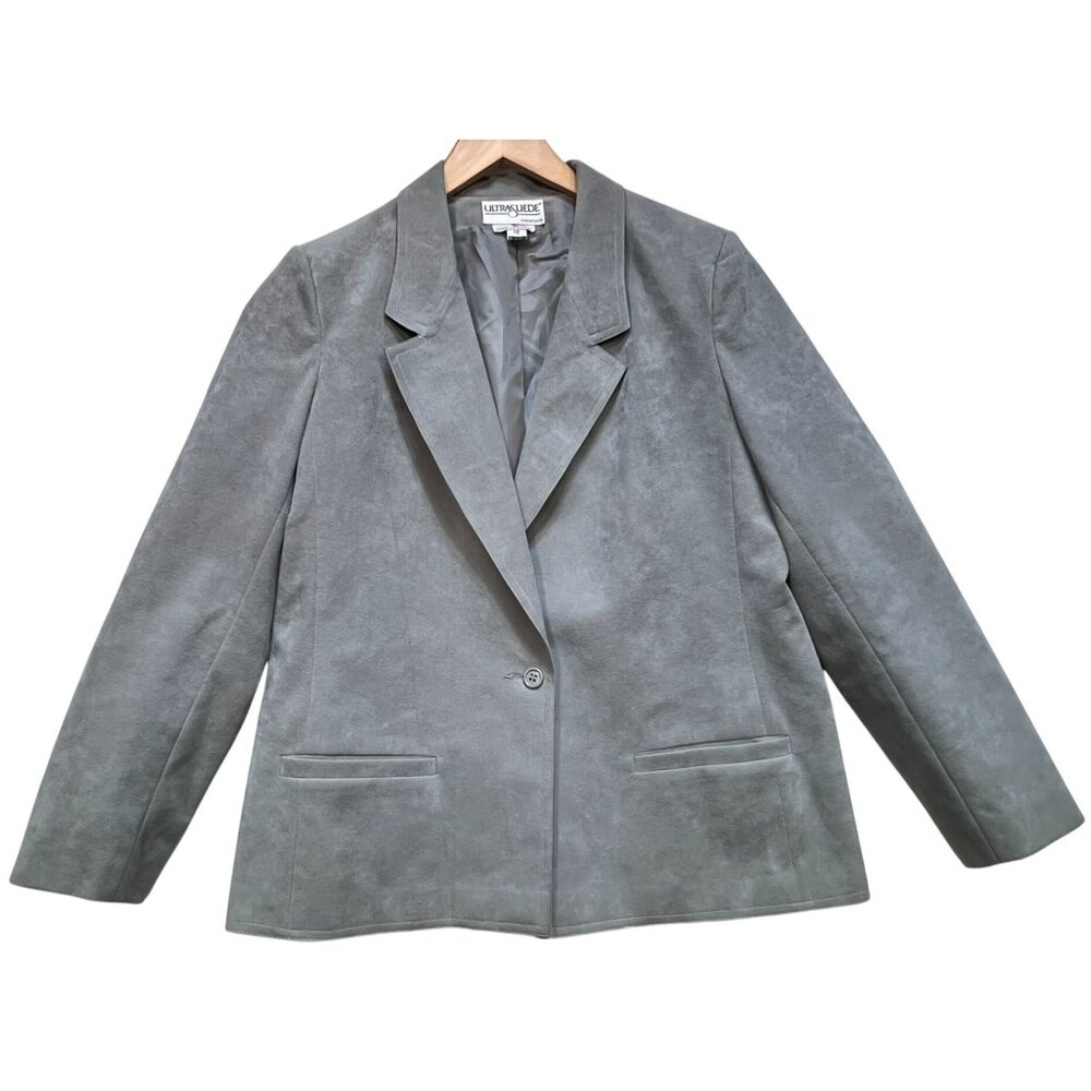 Ultrasuede Women's Ultra Suede Blazer Jacket Long Sleeve Size 12 Gray Pockets